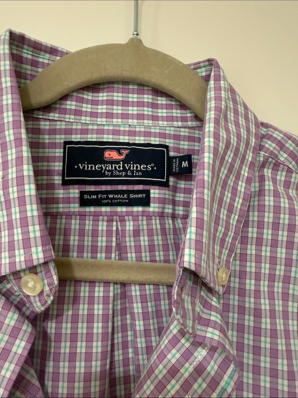 Vineyard Vines Men’s Lavender and White Checked Button-Down Shirt - Picture 2 of 4